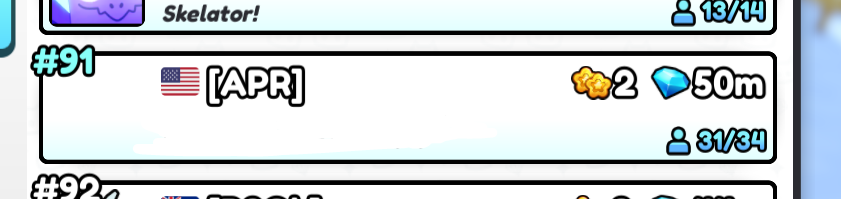 Let's go APR!

Also, I wish they would let us edit clan PFP and info :(

#ps99 #roblox #petsim99 #petsim #petsimulator #petsimulator99 #PetSimulatorX #psx #petsimx #clanbattles <a href="/BuildIntoGames/">BIG Games</a> <a href="/CoderConner/">Conner</a>