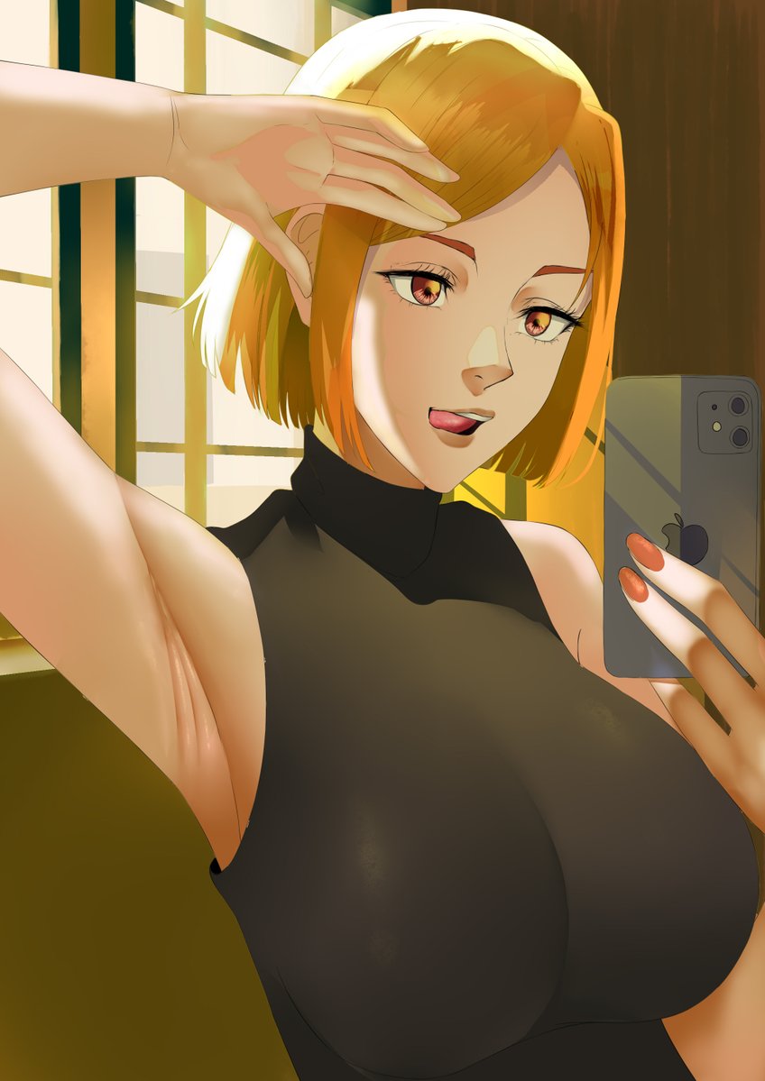 Starting her day off with a selfie, waking up an hour late, groggy stature obscured by make-up.

Sending it to all her regulars.
Totally didn't take a half hour to engineer the perfect shot.
Framing her top, pit, tongue, and gaze all with intent to evoke a response.
#LewdRP