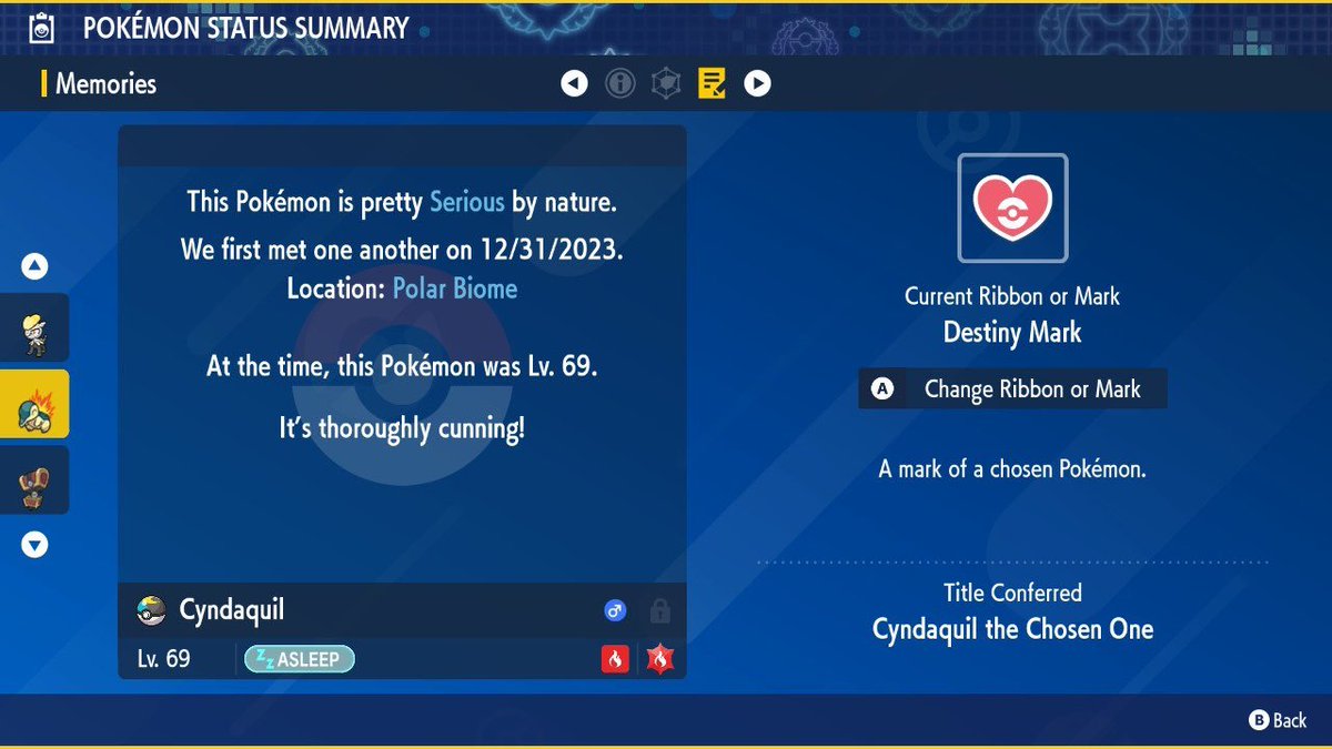 TheOneIntegral's tweet photo. Shiny Destiny Mark Cyndaquil (Sparkling Lv. 3 &amp; Charm) https://t.co/AReW6Wp3Ud