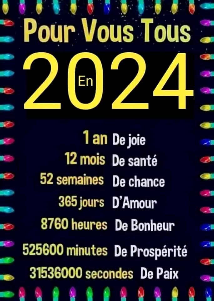 Je vous souhaite une excellente année 2024, remplie de joie, de santé, et d'espérance. Que la RDC poursuive sa marche vers la paix, le progrès, et la justice. Que le Tout-Puissant veille sur notre pays et notre peuple. #BonneAnnée2024