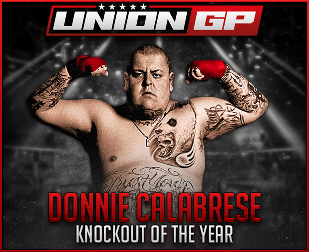 Union_GP's tweet image. With 64.3% of the votes, the 2023 Knockout of the Year Award goes to Donnie Calabrese with his lethal right hand against Bobby Barnett at Boss Fight XL that set a new record for fastest knockout victory in Union GP history at 19 seconds!
