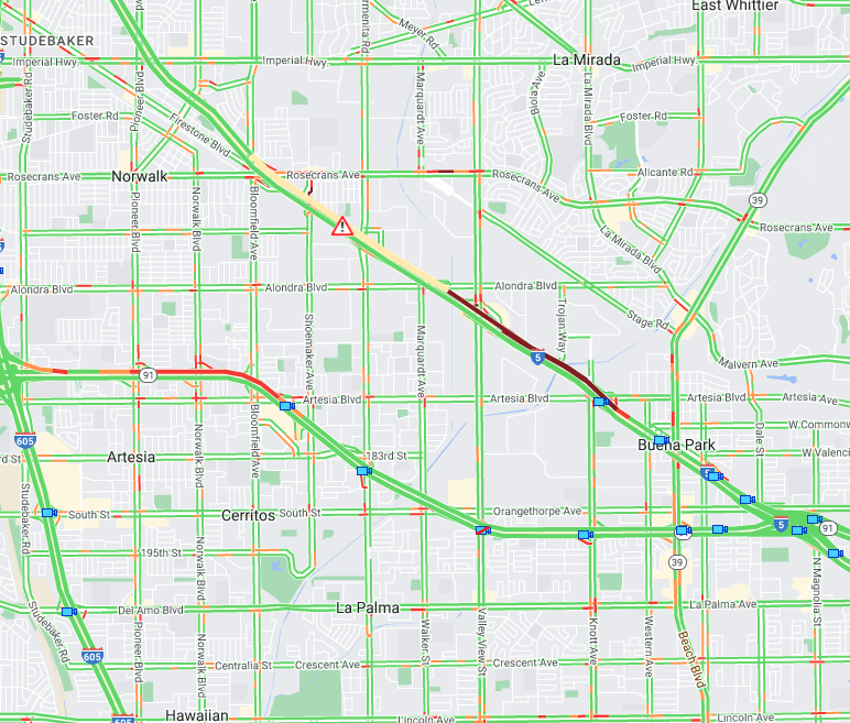 CaltransOC's tweet image. NB 5 at Valley View freeway closed until further notice. #quickmap for updates.