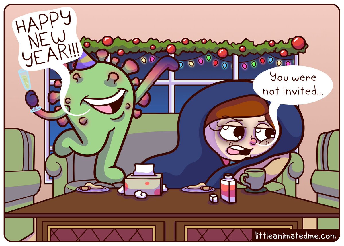 Happy New Years Eve🥳🥂 I got Covid right after Christmas🤧 I'm doing better now, hopefully😊 Have a happy, safe and virus free New Years holiday😊🎉

#coviddiares #COVID19outbreak #comics #comicstrip #funnycomic #LittleAnimatedMe #newyearseve2024 #originalcomics #Virus