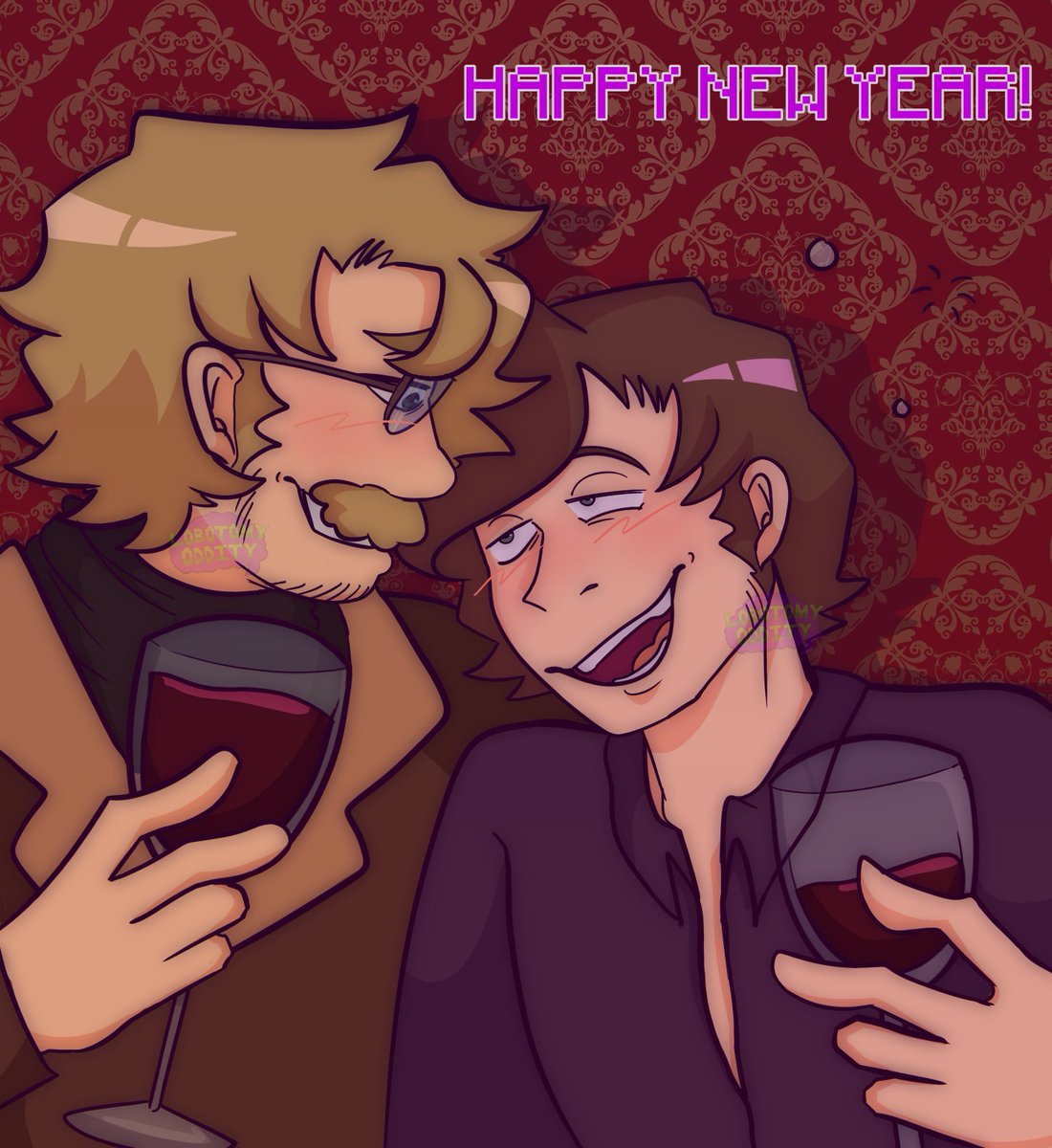 LOBOTOMYODDITY's tweet photo. HAPPY NEW YEAR EVERYONE ‼ At least these guys seen to be enjoying it (for now) 
#fnaf #Williamafton #henryemily #willry #helliam https://t.co/pmTCinN0mx