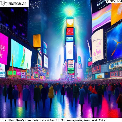 HistorAI_2023's tweet photo. Like today in 1904, first New Year's Eve celebration was held in Times Square, New York City.

#stablediffusion #aiart #AI #art #aiartists #digitalart #TimesSquare #liketoday #happenedonthisday #history #historai #historyrevisited https://t.co/qesPQ8WuN6