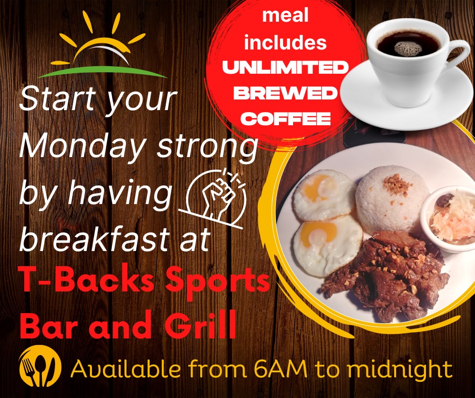 tbacksbbq's tweet photo. T-Backs Sports Bar and Grill has Tapsilog for your breakfast this morning or anytime 24/7. Give it a try. #unlimitedbrewedcoffee #tbacksisgood #tapsilog #tbackssportsbarandgrill #Pampanga #pinoybreakfast #angelescity #everyone #butfirstcoffee https://t.co/9PGHOMP4NE