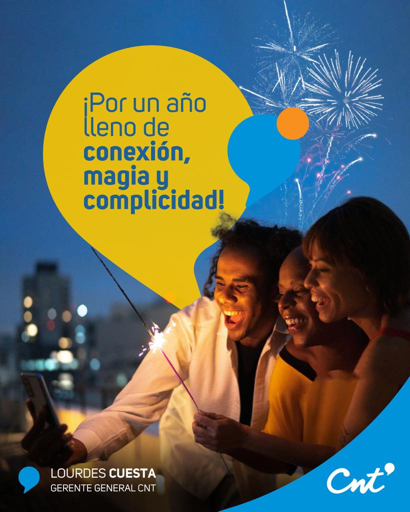 .@CNT_EC estará con ustedes para seguir celebrando las metas alcanzadas. ¡Salud y prosperidad para cada familia ecuatoriana en este nuevo año 🎉! PRÓSPERO Y FELIZ 2024