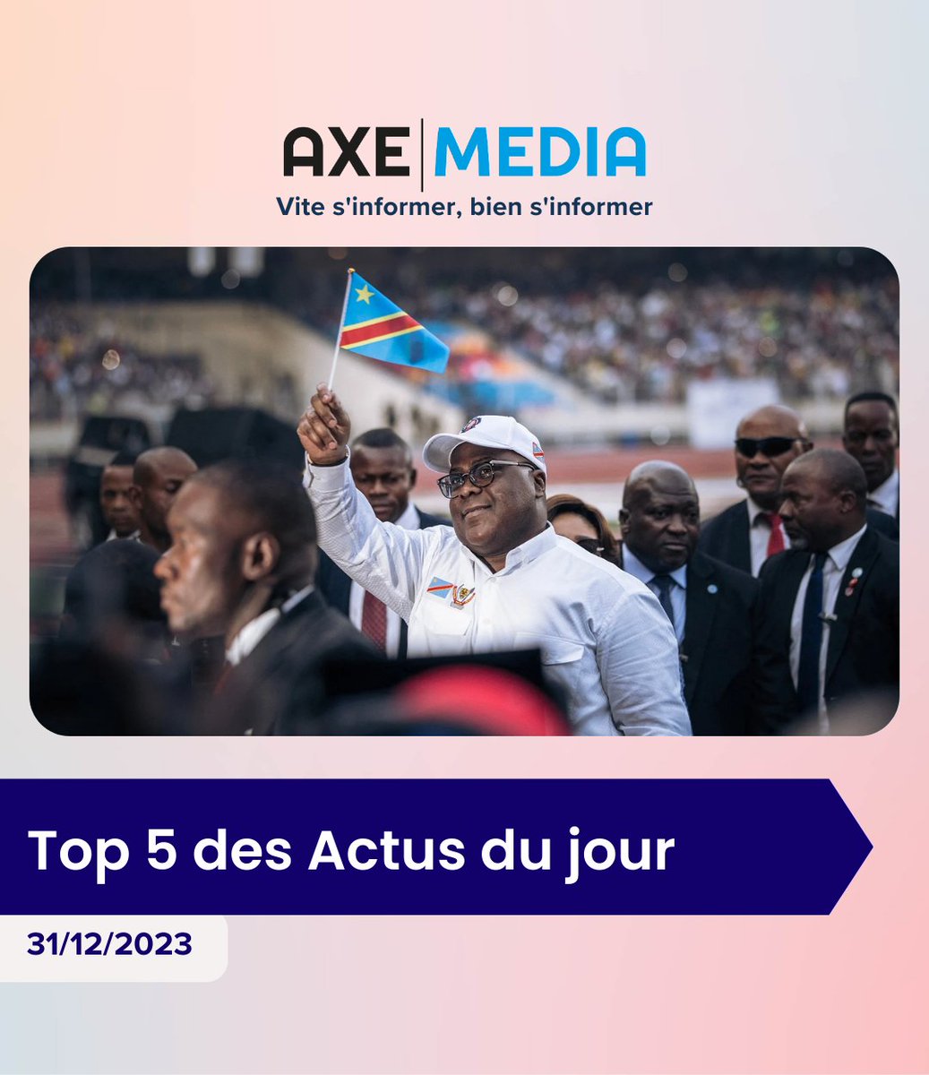 axemedia2023's tweet photo. En une minute, votre résumé de l'actualité du jour 🚨
.
.
.
#axemedia #Police #Commissaire #MbargaNguele #Mine #Artisant #Fermeture #Visatechnique #Appareil #importation #Corsair #Congo #Investissement #Eclection #Réélection #Tshisekedi #RDC #Kinshasa https://t.co/M8XFuzItW2
