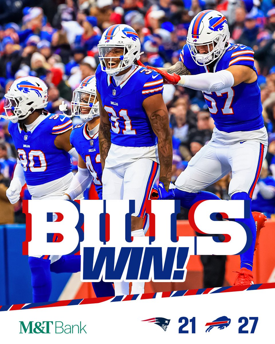 Buffalo Bills (@buffalobills) on Twitter photo BILLS WIN!!!!
#NEvsBUF | #BillsMafia BILLS WIN!!!!
#NEvsBUF | #BillsMafia