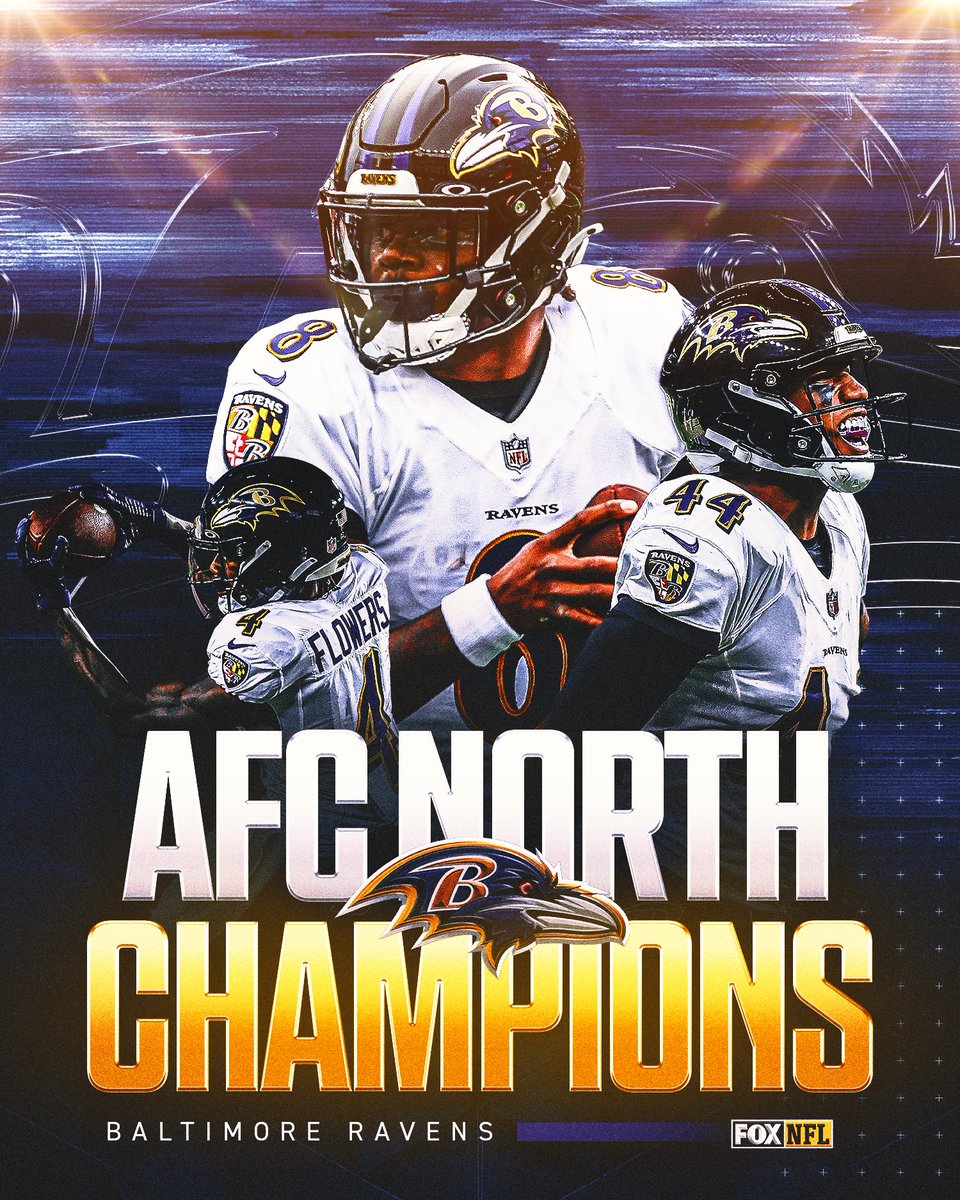 NFLonFOX's tweet photo. The Baltimore Ravens are AFC North Champs 😈

@Ravens x #RavensFlock https://t.co/CNDWTHPqcu