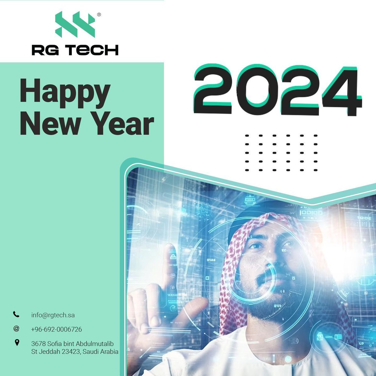 RGTechKSA's tweet image. Stepping into the future with innovation and enthusiasm!
As we bid farewell to another remarkable year, RG TECH is excited to embrace 2024 with fresh ideas and cutting-edge technology. Let&apos;s innovate and prosper together in the New Year! 
#HappyNewYear2024 #TechInnovation #RGTech