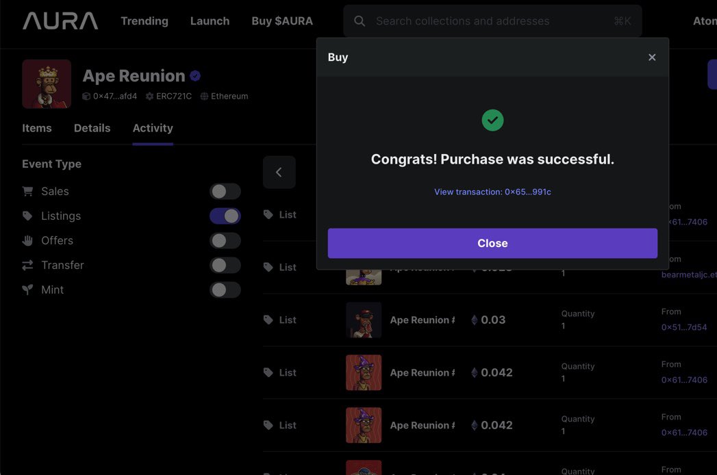 Sweeping <a href="/ApeReunion/">Ape Reunion</a> on <a href="/AuraExchange/">Aura Hub</a> 🧹👇🏻 and Gifting 1 to my brother <a href="/Doodlegenics/">Doodle</a> 🤜🏻🤛🏻🔥 

#DoYouAura #AuraExchange $AURA 
<a href="/TheApeMother/">Apemother | BIP-420</a> 🤝

#NFTkid