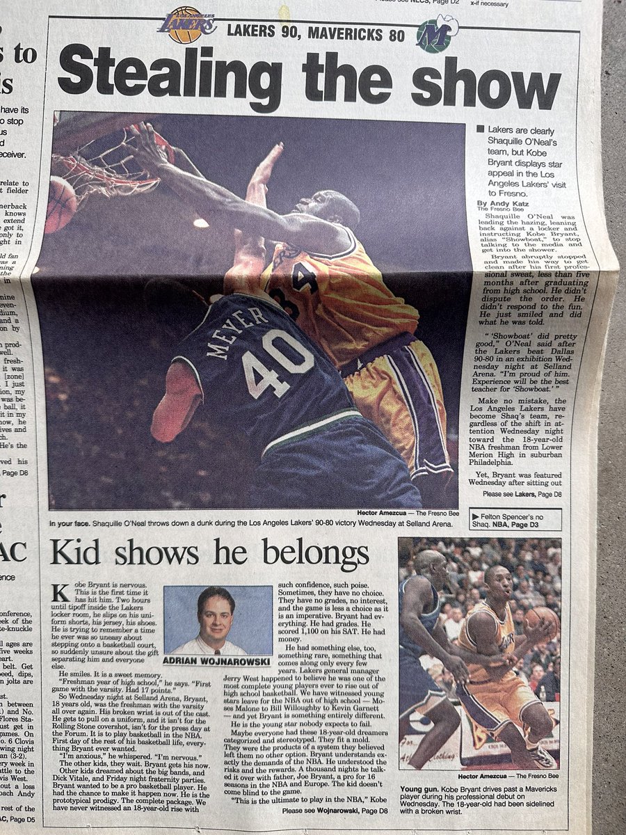 We all had to start somewhere. Cleaning out old boxes came across this gem. @wojespn covering a young @kobebryant first preseason game for the @Lakers in Fresno. @FresnoBee 10/17/1996