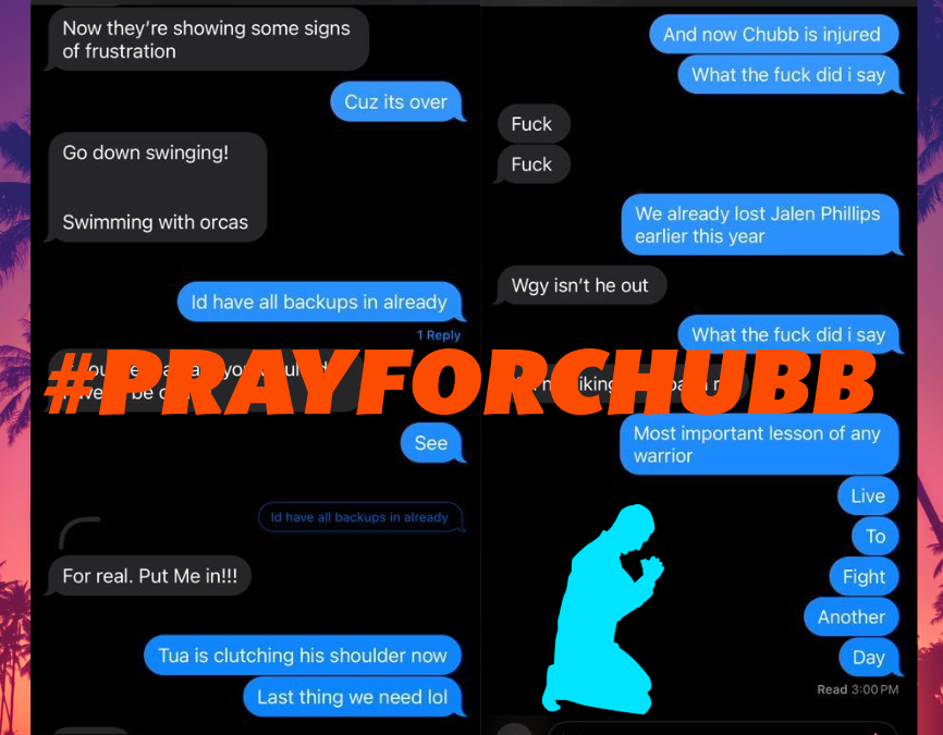 TheRyanDiazShow's tweet photo. #MIAvsBAL #MiamiDolphins #FinsUp #PrayforChubb https://t.co/QgsRnZMRCM
