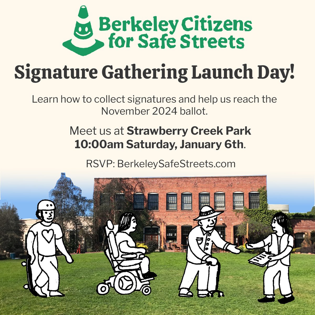BerkSafeStreets's tweet photo. Join us this Saturday to help us start gathering signatures! 

Come have fun and learn about how to gather signatures in order to get repaired, safer streets on the ballot.

RSVP: https://t.co/ulbnkps3aB https://t.co/qRSWrTCaAu