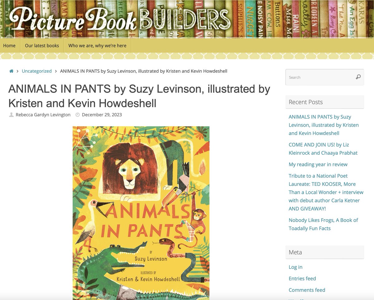 Happy New Year! ICYMI & here's my post of @suzylevinson & @TheBraveUnion's fabulous ANIMALS IN PANTS on @PicBkBuilders yesterday! LOVE this book! picturebookbuilders.com/2023/12/animal…