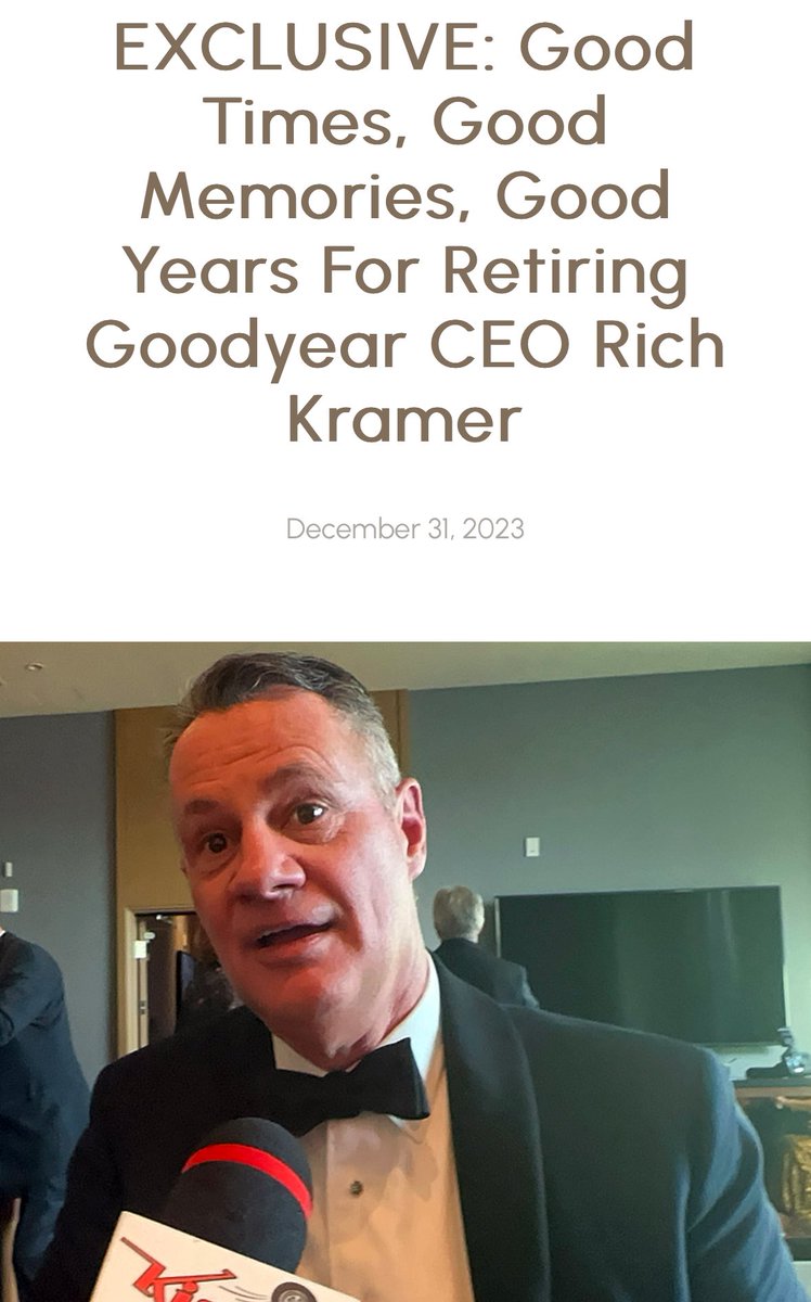 JerryJordan_KTT's tweet photo. EXCLUSIVE: Retiring @goodyear Chairman & CEO #RichKramer discusses his pending retirement from the iconic tire company, the future & how integral racing & #NASCAR are to the @GoodyearRacing brand!
Read: https://t.co/mBRHir5i4M https://t.co/x1bTN5GMhB