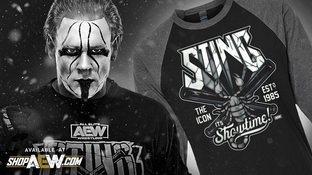It’s Showtime! Add this baseball tee to your @Sting merch collection today at ShopAEW.com! #shopaew #aew #aewdynamite #aewrampage #aewcollision