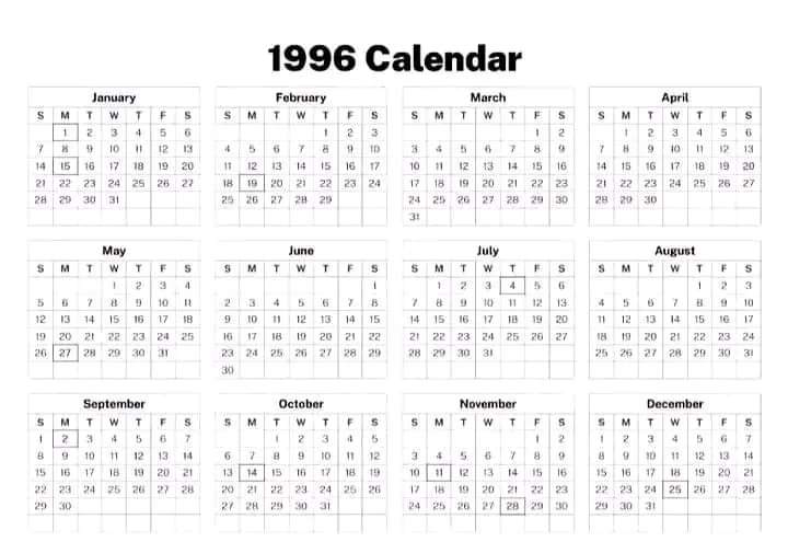 1996 calendar is back in 2024. Here we go!