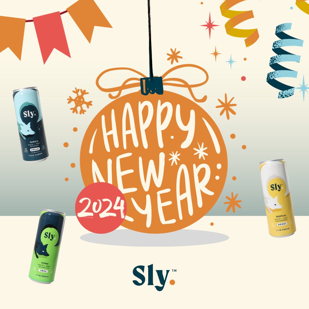 Toast to the New Year with Sly's BOOST, CHILL, and DREAM! May your 2024 be caffeine-free, low-sugar, low-calorie, and full of energy, relaxation, and sweet dreams. Happy New Year! 🌟🎉 #OpenFunOpenPlayOpenSly #DrinkOnTheSly #HappyNewYear