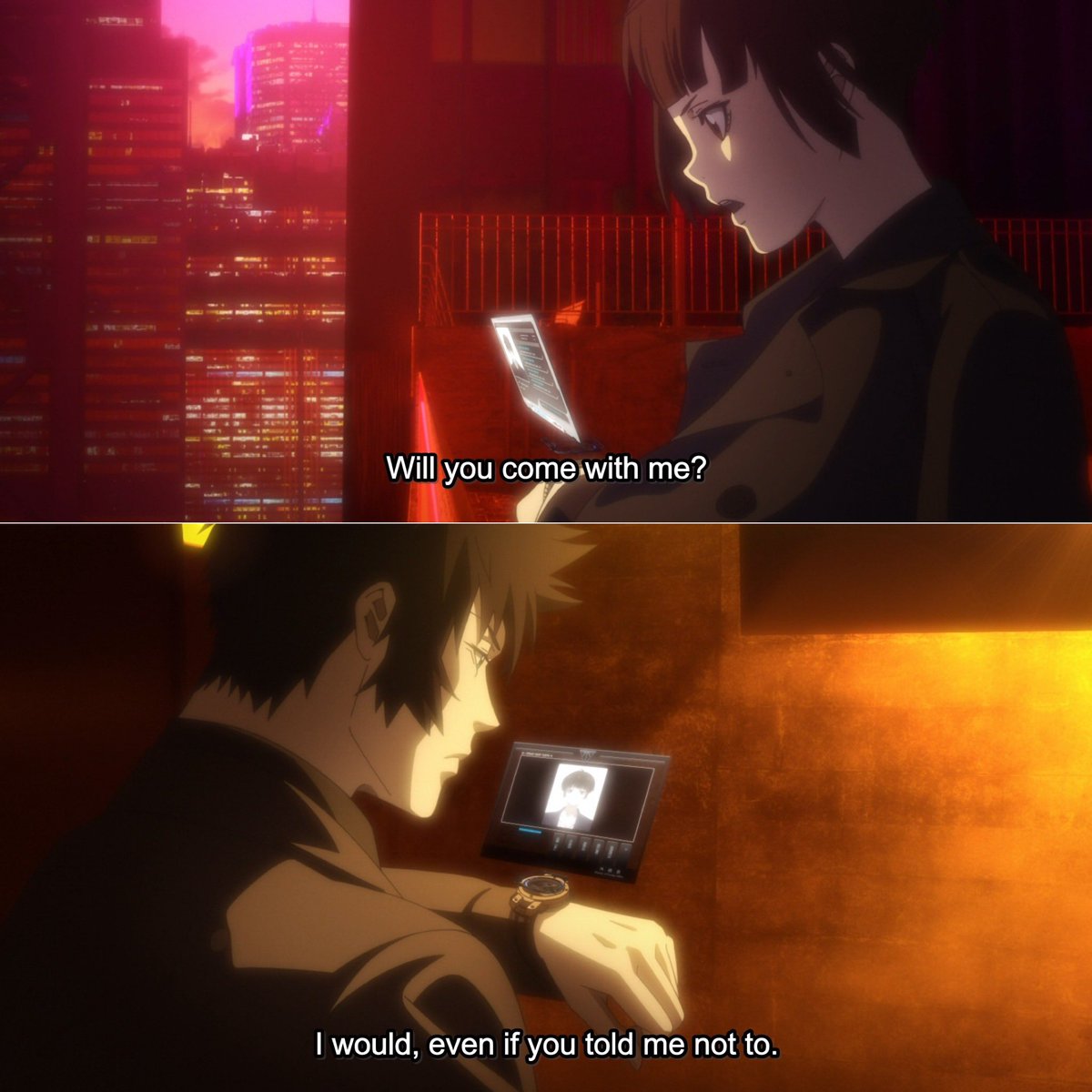 keiuzuki's tweet photo. Akane: "Will you come with me?"

Kogami: "I would, even if you told me not to."

WHY ARE THEY SO 😭🫶 https://t.co/xDqsmYgj9r
