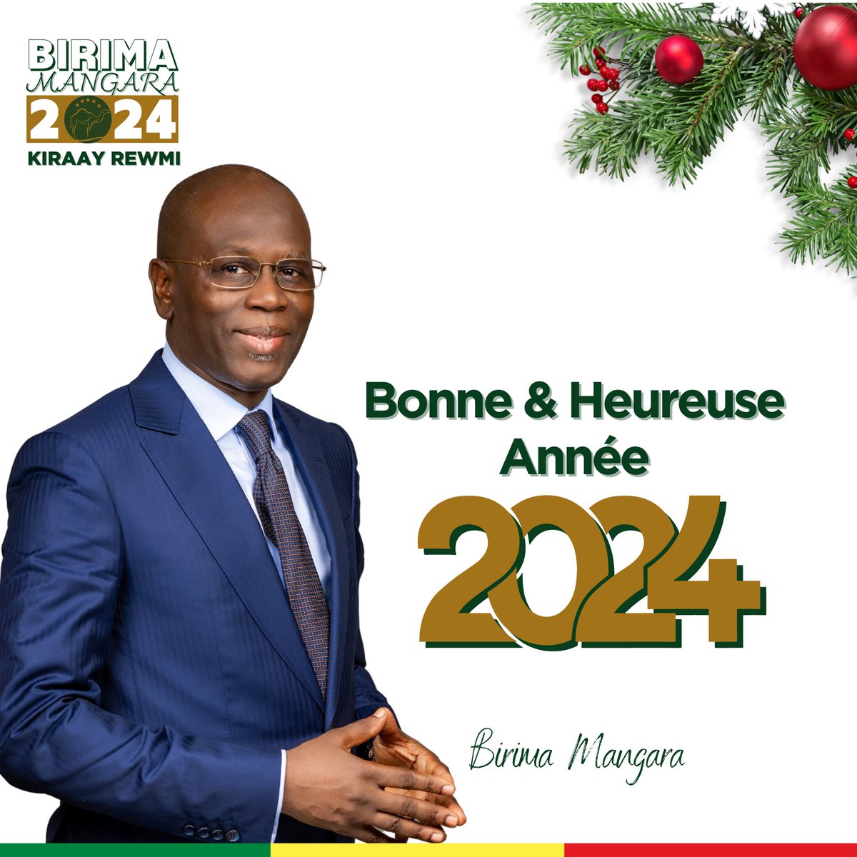 Birima2024's tweet photo. Au seuil de ce nouvel an j’adresse à tous nos compatriotes des vœux de sérénité, de santé et de bonheur. 

Que nos rêves s’accomplissent et que la paix soit le bien le plus partagé dans le monde en 2024.  Bonne et heureuse année 

#Birima2024 #AndatDefarSenegal https://t.co/U4zSoGUDmB