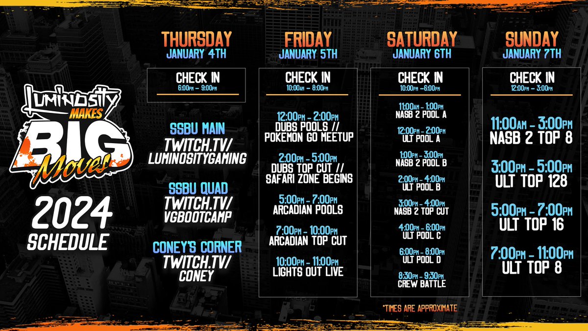 Let’s welcome 2024 right🎉 The full schedule and first draft of #LMBM pools are live!⏰ Please use ONLY the startgg feedback tool to request any bracket changes 🔧 Feedback will be open til Tuesday at 9PM EST🔜 start.gg/LMBM