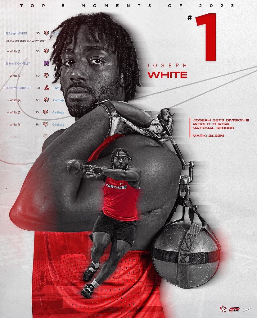 Top moment of 2023

1️⃣ - On February 4th Joseph White set the NCAA Division III Weight Throw record in the TARC with his 21.92m throw at the Tadd Metzger Invitational. Joseph currently owns 12 of the 15 furthest weight throws in NCAA Division III history!