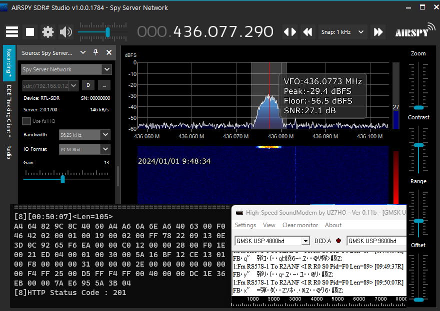 Ja3Tdw's tweet photo. MONITOR-4(RS57S) 4k8 USP TLM 00:43UTC pass over Japan. My first rcv report of the new year! 8 frames uploaded to @SatNOGS  #MONITOR4 #RS57S https://t.co/KO2zheUjZD