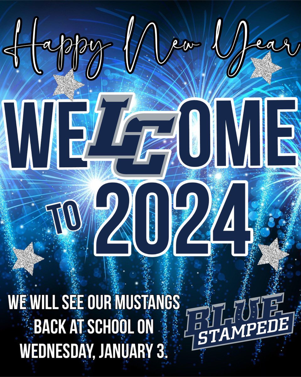 THELamarCHS's tweet photo. Wishing everyone a great night as they ring in the New Year! Mustangs, 2🪩24 has some LAMARvelous things in store. #BlueStampede #lamaRTown 💙⭐️🐴🪩 @BlueStampedeAP https://t.co/p3q62P3Z4h