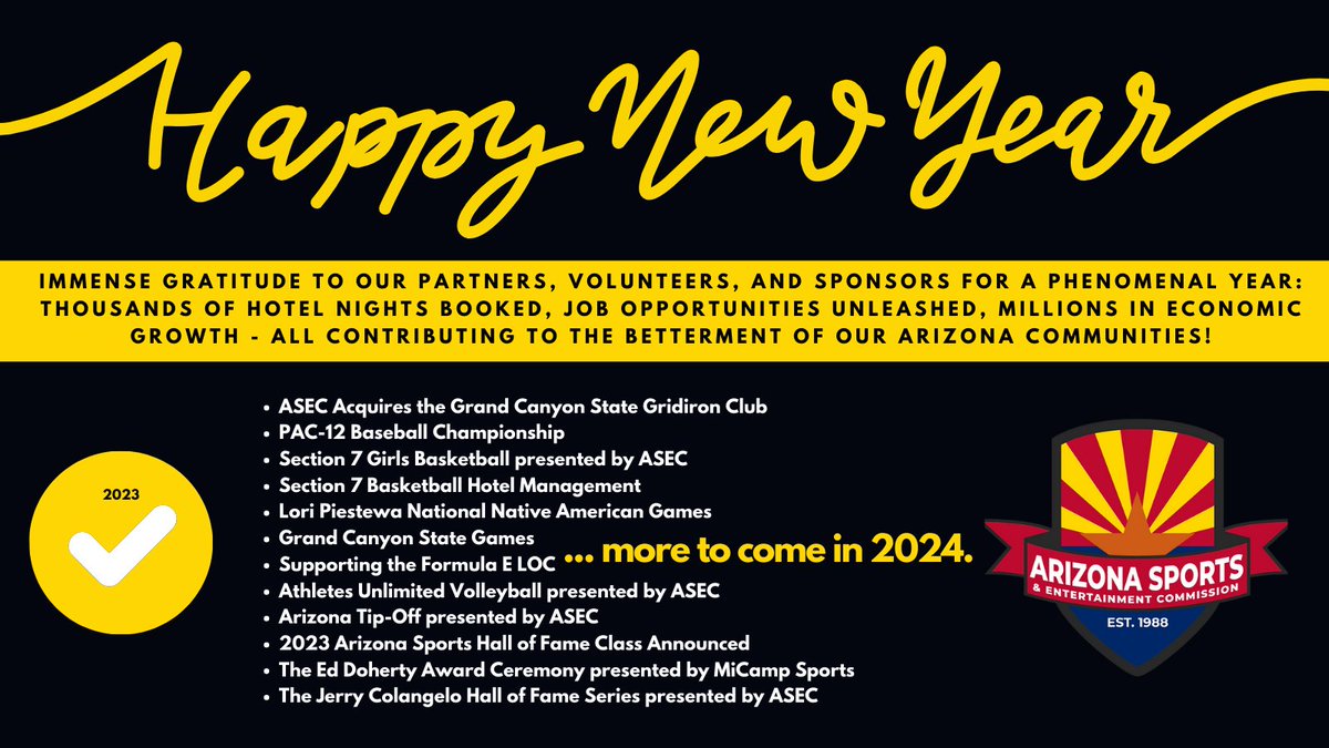 We are so grateful to our partners for an epic year! 🏀🏈🏐⚾️🥎🎾🏊‍♂️🏎️#EconomicImpact #Arizona #ASEC #ArizonaSports