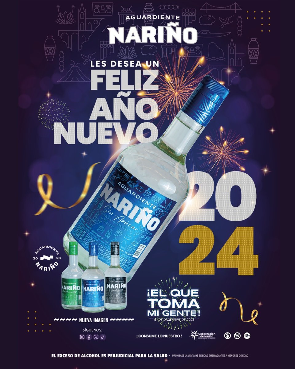 ¡Feliz 2⃣0⃣2⃣4⃣! 🎉🥂 Celebramos junto a ti un nuevo año lleno de tradición y sabor. ¡Gracias por ser parte de nuestra historia y convertirnos en el orgullo de nuestra tierra!

#ElQueTomaMiGente
#AguardienteNariño
#ConsumeLoNuestro