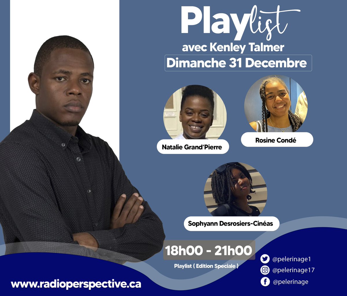Rendez-vous dans une heure pour la dernière édition de l'émission Playlist sur Perspective FM avec <a href="/KenleyTalmer/">Kenley Talmer</a> .

Lien d’ecoute  :tinyurl.com/Radio-Perspect…

#Countdown #PlaylistFinale #KenleyTalmer #PerspectiveFM