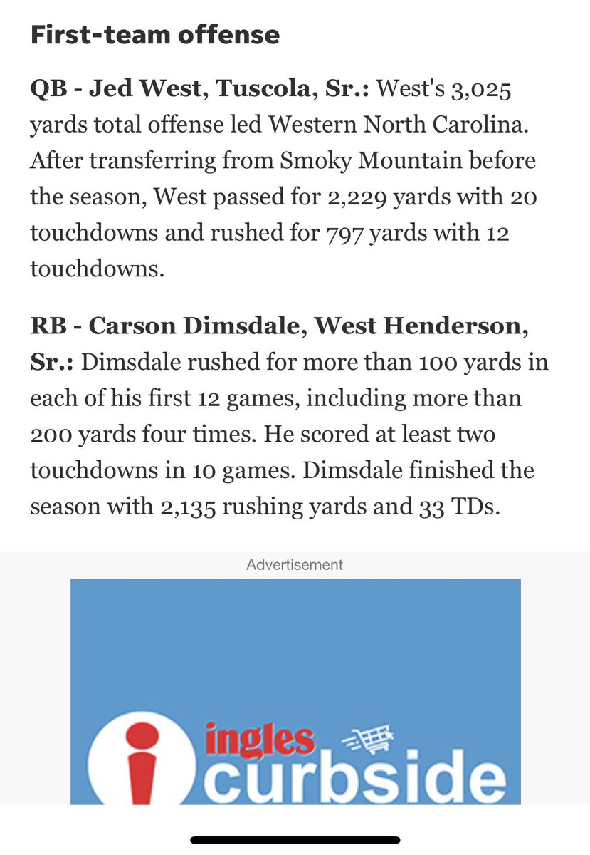 Jed West (@jedwest2024) on Twitter photo Honored to be named 1st Team All-Region among these great players!
<a href="/jcromp8/">Jonathan Crompton</a> <a href="/Chris_Womack/">Chris Womack</a> <a href="/asheville/">The Citizen Times</a> <a href="/zacharyahuber/">Zachary Alan Huber</a> Honored to be named 1st Team All-Region among these great players!
<a href="/jcromp8/">Jonathan Crompton</a> <a href="/Chris_Womack/">Chris Womack</a> <a href="/asheville/">The Citizen Times</a> <a href="/zacharyahuber/">Zachary Alan Huber</a>