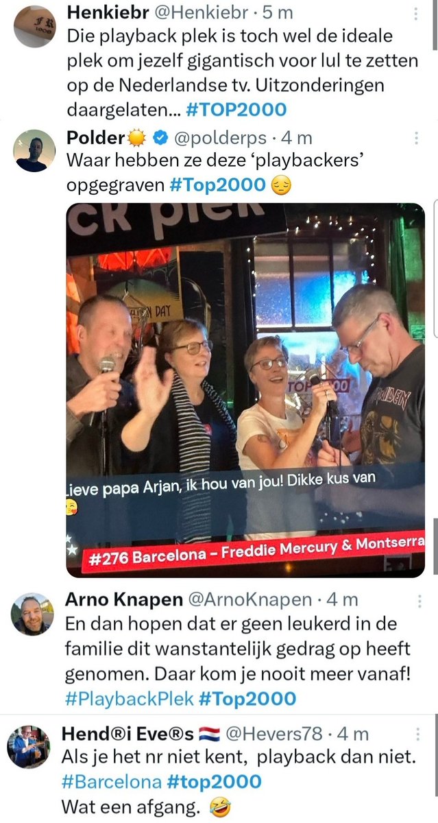 lijstjesparade's tweet photo. @Muziek1975 @marjoleintjevg Het mag gezegd worden...
Die #PlaybackPlek...
Kijk, Marjolein doet het goed
(En dat zeg ik niet, om ze dit achteraf leest)
Er zijn toch aantal personen op die plek, die zich zichzelf voor schut zetten.
Met Barcelona als dieptepunt en/of onbedoeld grappig https://t.co/suYjuN9R7u