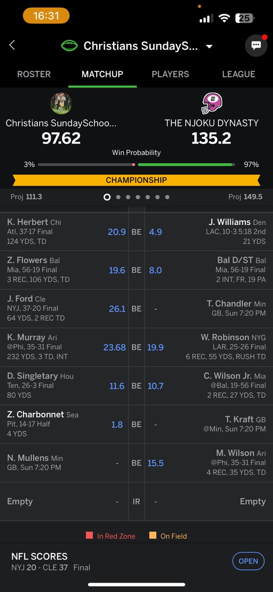 Ortiz_TheMan's tweet photo. @TheFFBallers my bench is currently outscoring my starting lineup straight up.. there went my chance for the CHIP.. look at this!!! On the left 🤦🏼‍♂️ https://t.co/ZaZZNhsZtL
