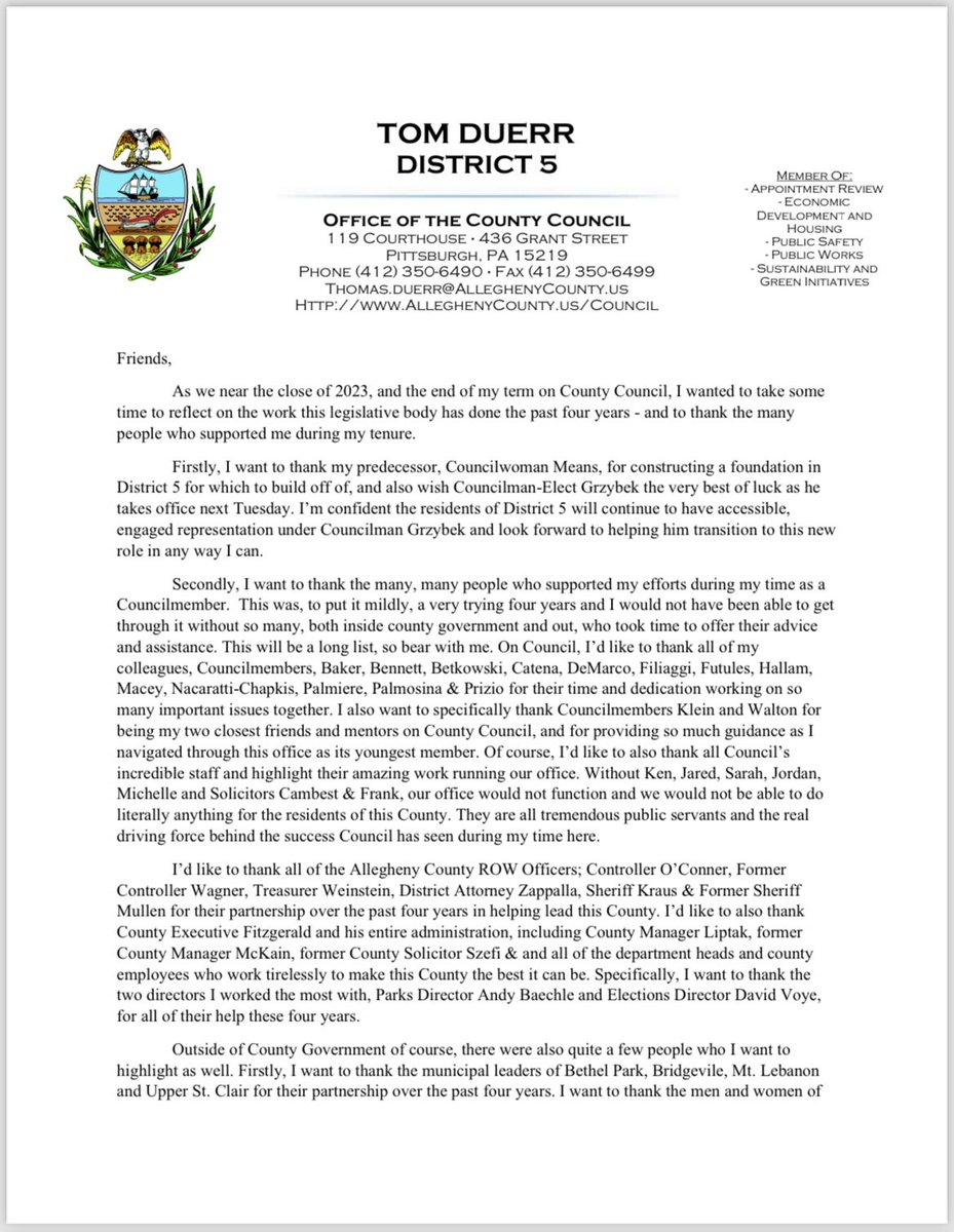 CountyDuerr's tweet photo. As my term on Allegheny County Council comes to a close, I wanted to share some thoughts about what we’ve accomplished the past four years: https://t.co/WWVMdI5QAi
