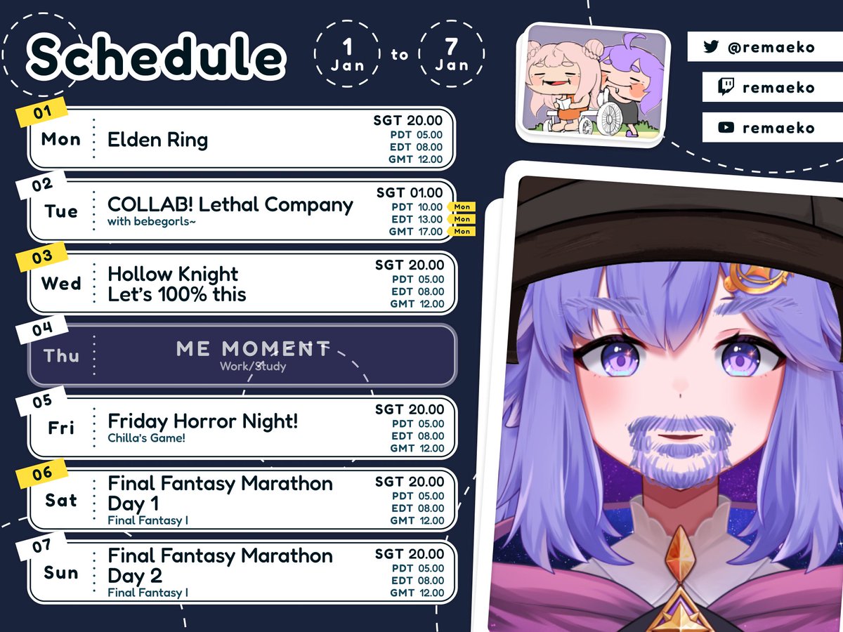 Schedule up for the week! Looking forward to spending it with youuu~ #Vtubers
