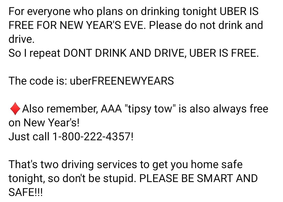 Don't drink and drive. #Uber is free! Catch a ride and save a life #tipsytow #howtosavealife