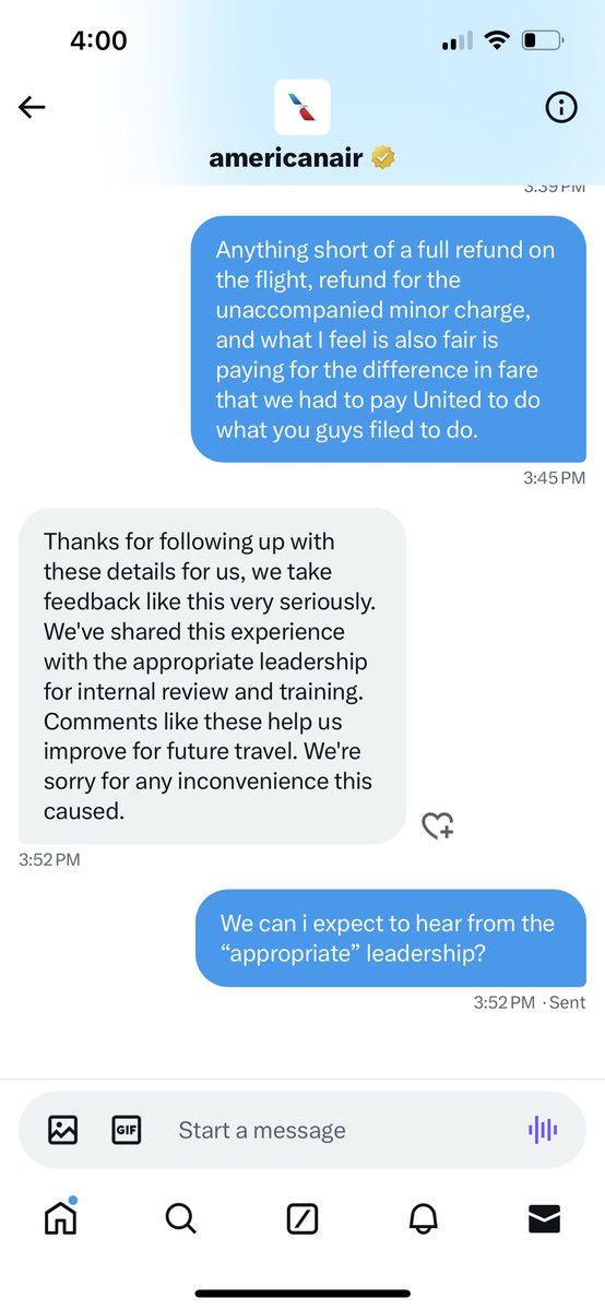 BurbackJeff's tweet photo. @AmericanAir I’m not assured of anything at this point with you.  A short while ago there was no way of contacting VIA phone… now you are asking me to call you. https://t.co/Be1XQ9Ah9T