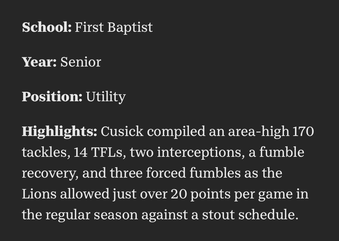 TommyCusick3's tweet photo. Blessed to be named 1st team all area https://t.co/vmUDhD5esv