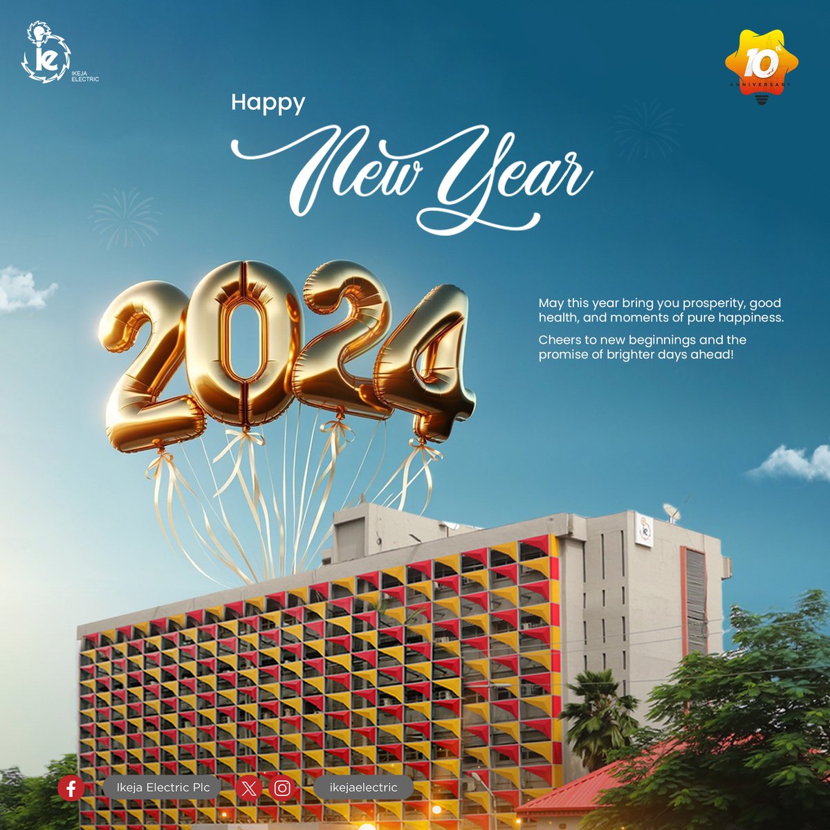 IkejaElectric's tweet photo. With heartfelt greetings from everyone at Ikeja Electric! As we step into the New Year, may this year bring you prosperity, good health, and moments of pure happiness.

Here's to embracing new beginnings and the assurance of brighter days ahead!  💡

#HappyNewYear
#Welcome2024 https://t.co/UCtg9YWJob