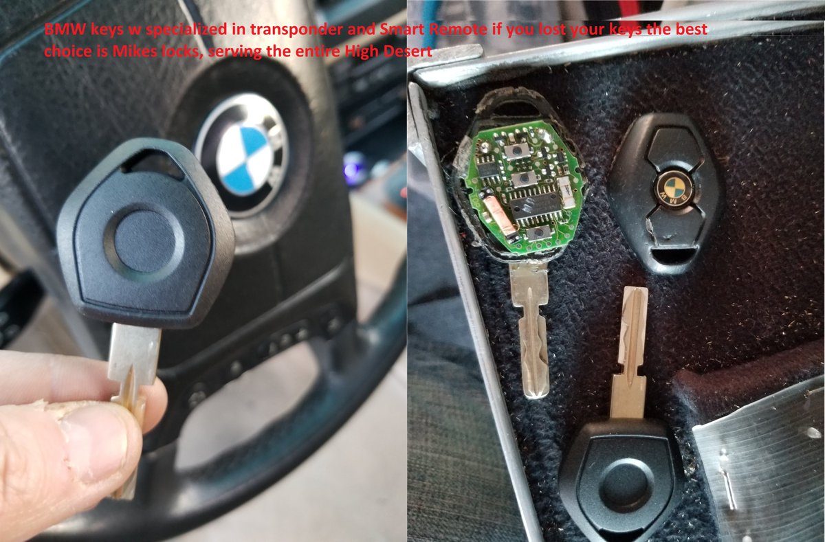 LocksMikes's tweet photo. BMW keys w specialized in transponder and Smart Remote if you lost your keys the best choice is Mikes locks 760-766-0117 , serving the entire High Desert

 #KeySolutionsYouCanTrust #HighDesertLocksmith #AppleValleyCA #TopNotchLocksmith #RemoteKeyExperts https://t.co/QO2MKT8dUt