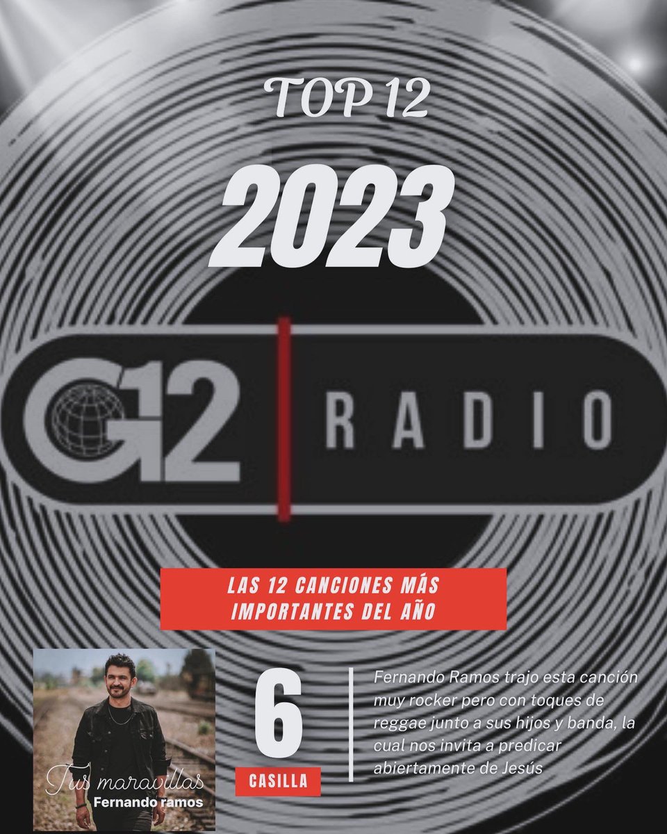 G12Radio's tweet photo. ¡Estás son las G-12 canciones más importantes del año!

En esta emocionante selección musical, en la cual hubiesen podido estar muchas otras canciones, las 12 más solicitadas y programadas por nuestros oyentes de todo el mundo durante el 2023 fueron estas 🙌🏼🎶 https://t.co/l6Yaofj3E0