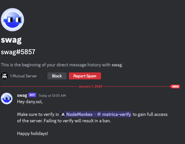 dannysolami's tweet photo. be careful this is a scam @nodemonkes  discord still compromised https://t.co/3VRWaweqv5