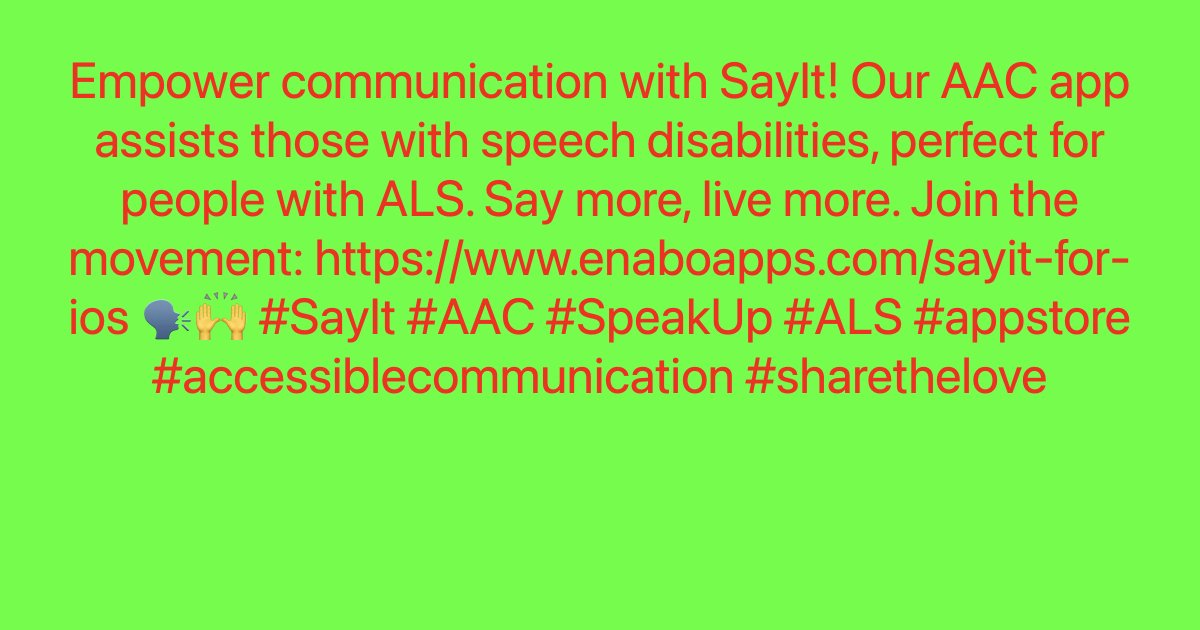Empower communication with SayIt! Our AAC app assists those with speech disabilities, perfect for people with ALS. Say more, live more. Join the movement: ayr.app/l/UWc9 🗣️🙌 #SayIt #AAC #SpeakUp #ALS #appstore #accessiblecommunication #sharethelove
