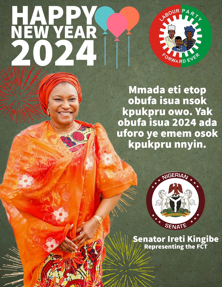 My Efik people, Mmada eti etop obufa isua nsok kpukpru owo. Yak obufa isua 2024 ada uforo ye emem osok kpukpru nnyin.

Happy New Year to the good people of the FCT. May the new year bring in much prosperity. God bless us all.