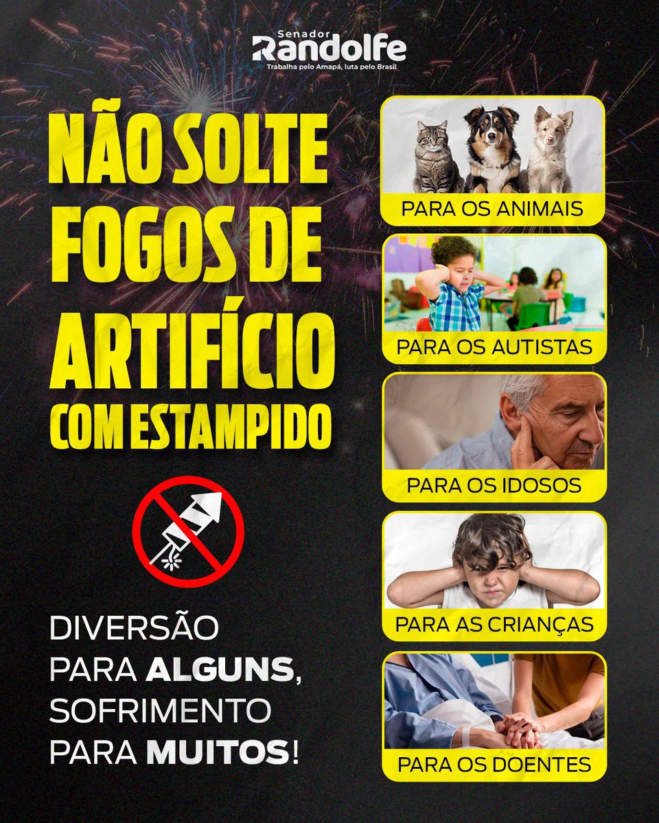randolfeap's tweet photo. Virada do ano, réveillon, festa, família reunida e alegria, sabe o que não combina?! Fogos de artifício com aquele barulhão. Não estrague a festa de ninguém. Tem muita gente que não fica bem com o estrondo. Aproveitem com responsabilidade! Nada de fogos de artifício com estampido!