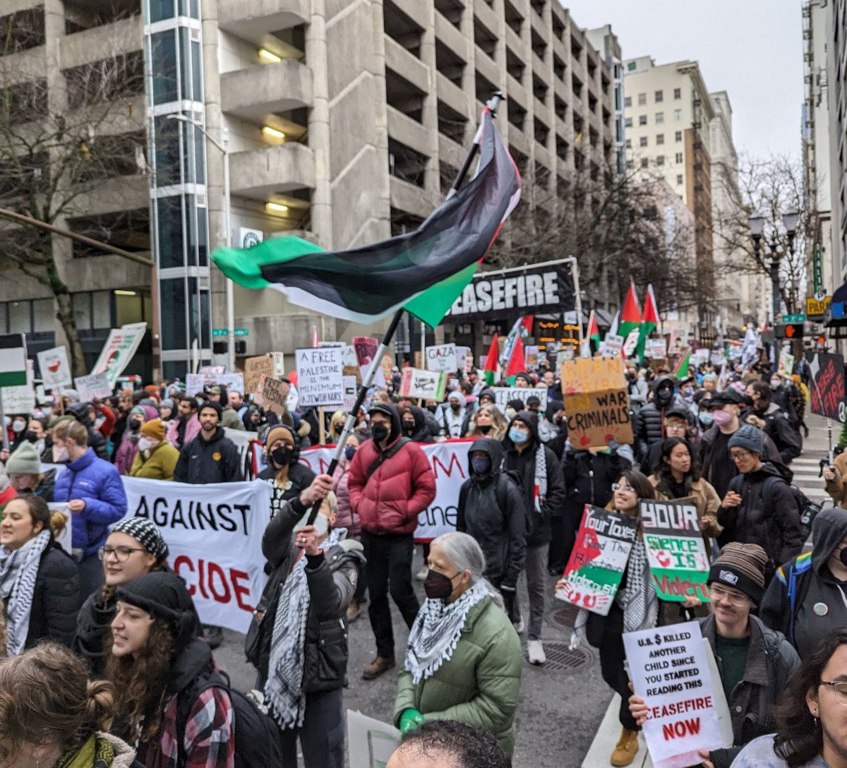 Large turnout at a New Year’s Eve pro-Palestine protest in Portland, OR