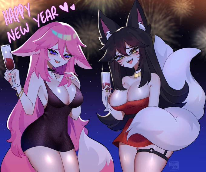 Happy new year sweeties!  Yae miko and Ahri #GenshinImpact  #LeagueOfLegends 